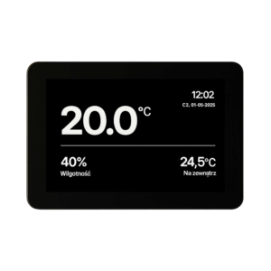 Panel sterujący Ensy ecoTOUCH T5, ekran główny z temperaturą 20 °C i wilgotnością 40%